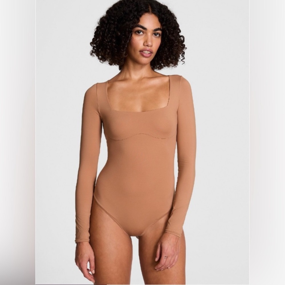 Victoria's Secret Long Sleeve Square Neck Bodysuit — Tan
